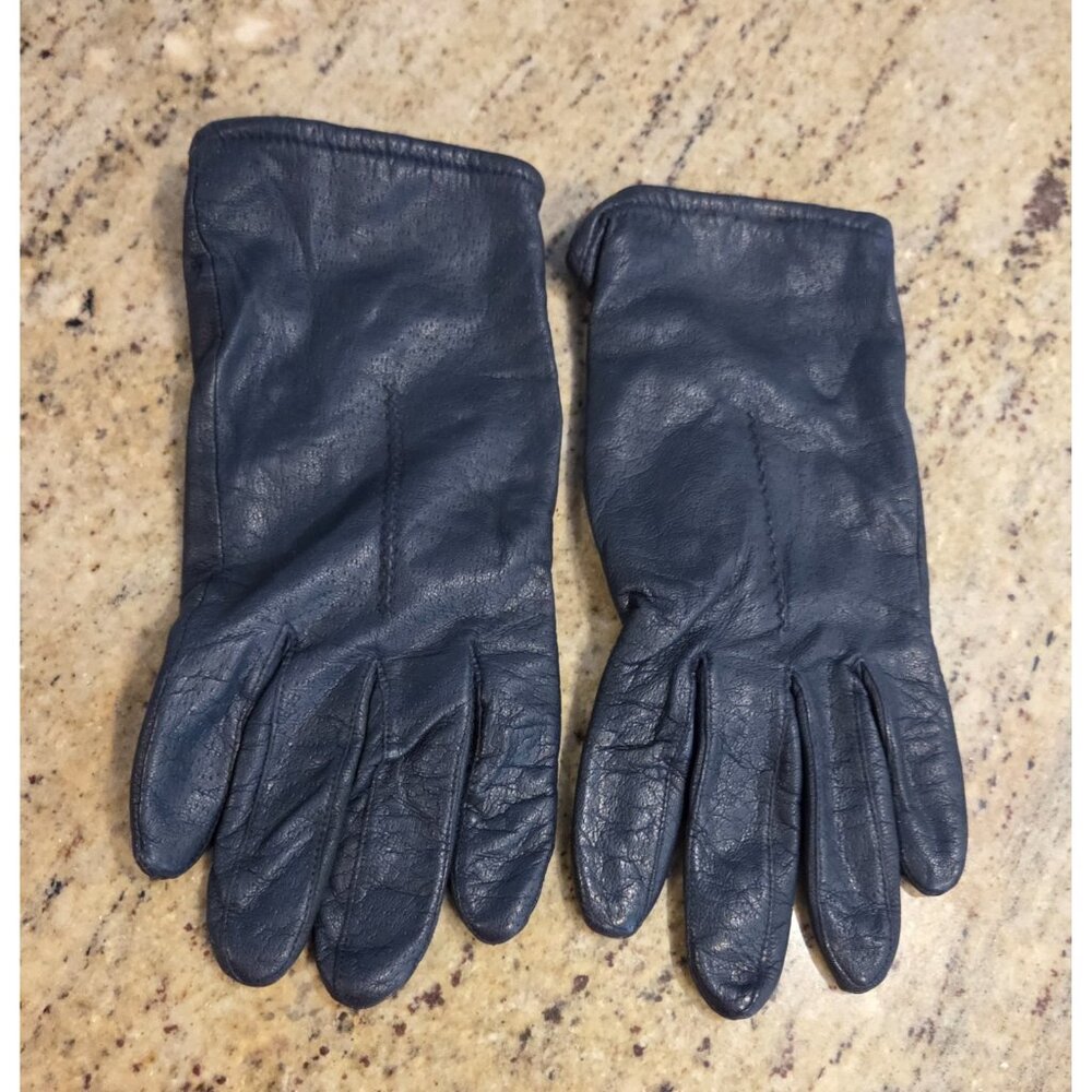 Vintage Mens Size 8.5 Fownes Leather Acrylic Lined Gloves Green Blue
